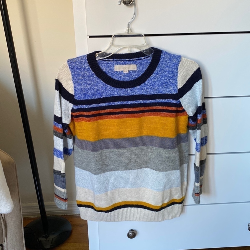 LOFT striped colorful crew neck sweater, size S